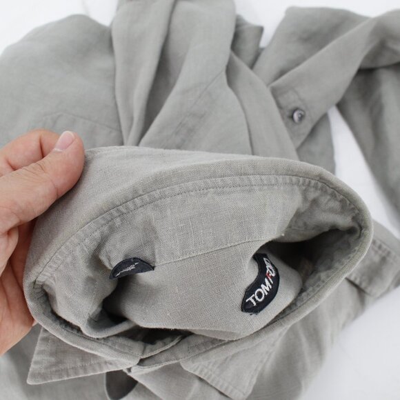 Tom Ford Shirt Mens 16.5 Linen safari military Button Up Long Roll Tab Sleeve - Picture 11 of 16